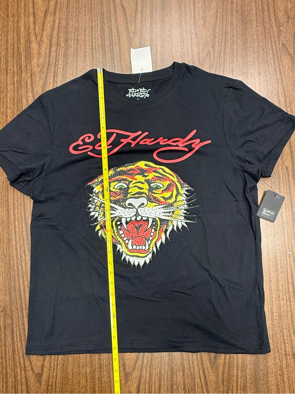 Ed Hardy Black Tee with Red Script Rhinestones Tiger Graphic NWT Large 🐯 - Picture 8 of 10